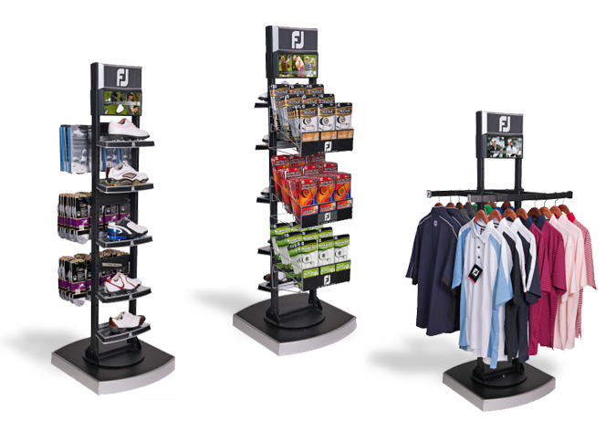 Foot Joy Pro Shops & Speciality Retailers - Black laminate, silver & matte black styrene, silver &black powdercoated steel, printed graphics